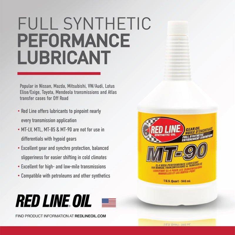 Red Line 50304 MT-90 75W-90 GL-4 Manual Transmission and Transaxle Lubricant (MTL) - 1 Quart (2 Pack) - Image 5
